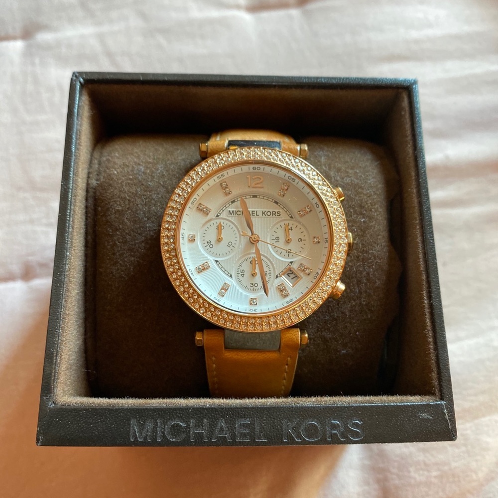 Michael Kors Watch with Peach/Tan Strap